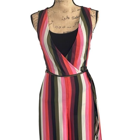 EUC ASOS Multicolor Stripe Crossfront Lowcut V Capri Jumpsuit - Size 2 - Picture 7 of 14